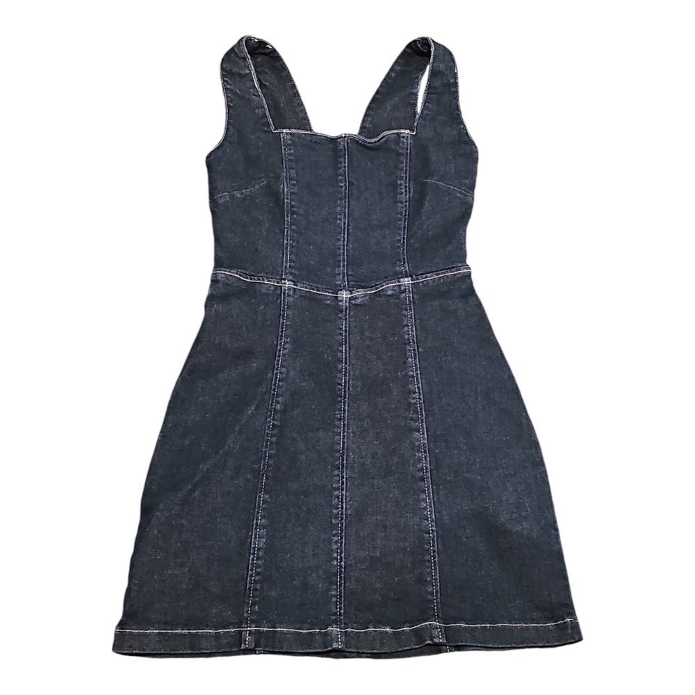 Tiger Mist Dark Blue Denim Sleeveless Square Neck Zipper Jean Dress Women Small - Picture 2 of 6